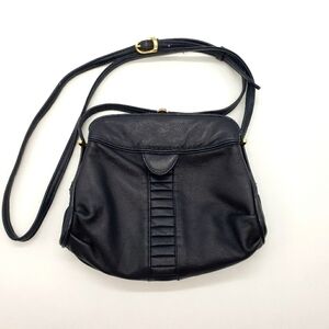 VINTAGE women dark navy blue bag crossbody soft leather 3 compartments lined